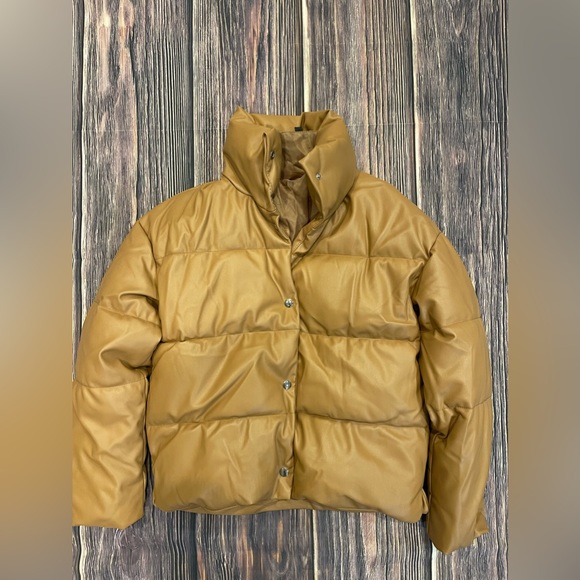 Brown Faux Leather Puffer Jacket - Picture 3 of 4